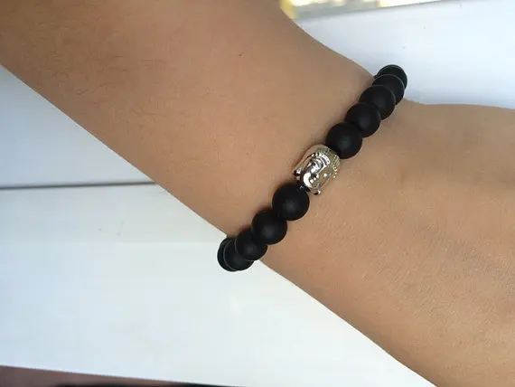 Браслет для женщин и мужчин из натурального камня матовый черный оникс браслет