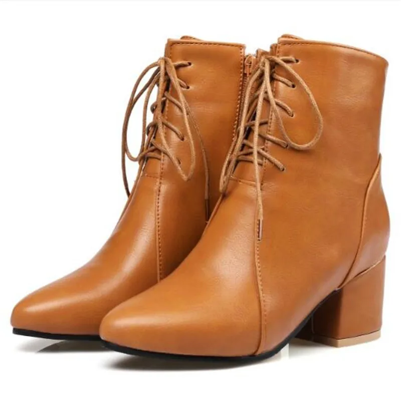 Women Boots Autumn and winter New style Low-heel Sharp head Anterior lace Short boots Keep warm women boots size 34-45