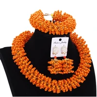 beads set bold designer orange and gold bridal jewelry sets bracelet earrings and necklace fashion necklace dubai accessories