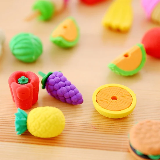 

wholesale 15 sets fruit cake vegetables dinosaur kids erasers for pencils children school supplies kawaii eraser sets stationary