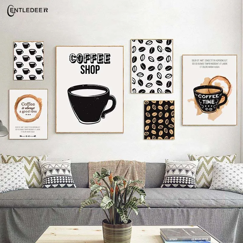 Nordic черный кофе Wall Art Стиль Современная живопись холст для живописи кафе ресторан