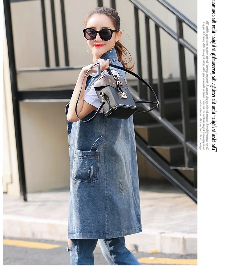 Большой размер Весна Лето длинные женские джинсовые жилеты модные элегантные женские жилеты Свободный кардиган без рукавов пальто женский жилет
