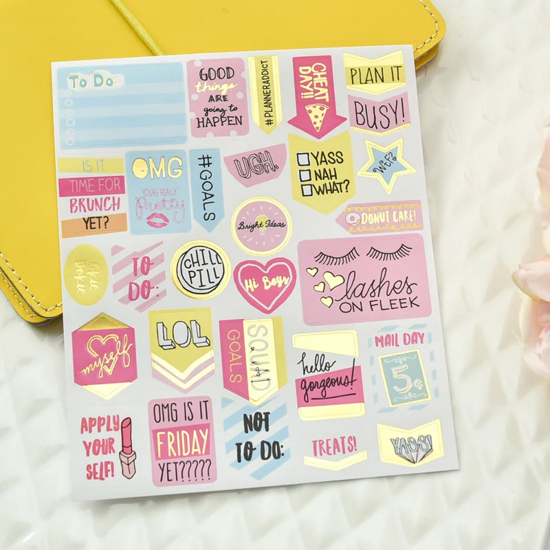 Самоклеящиеся Стикеры ZFPARTY Sweet Weekend из золотой фольги для скрапбукинга