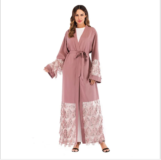 Мусульманское Платье макси с пайетками Nida Abaya длинное платье кардиган халат