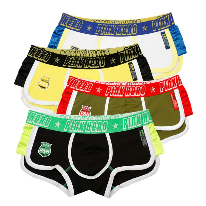 

Pink Heroes 4pcs/lot Men Boxers Fight Side Fashion Mens Underwear Breathable Cotton Men Cloth Flat Foot Underpants For Men Boxer