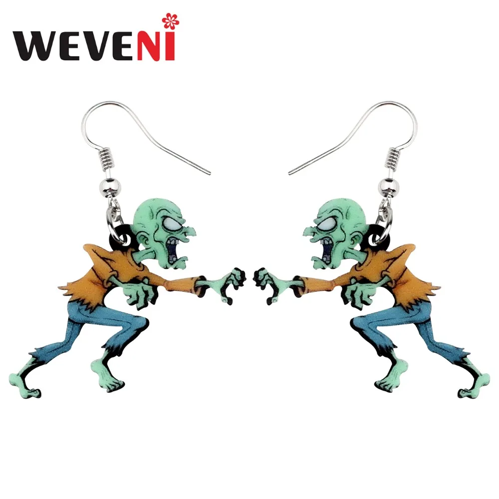 WEVENI акриловые серьги подвески в форме капли Angry Zombie для Хэллоуина модные