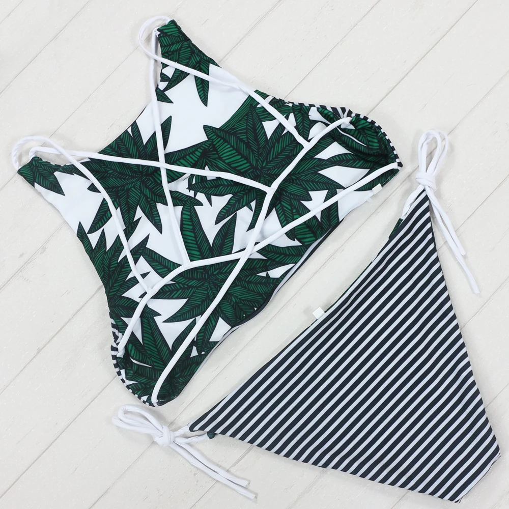 Новое поступление 2016 бикини с бамбуковыми листьями купальник высокой горловиной