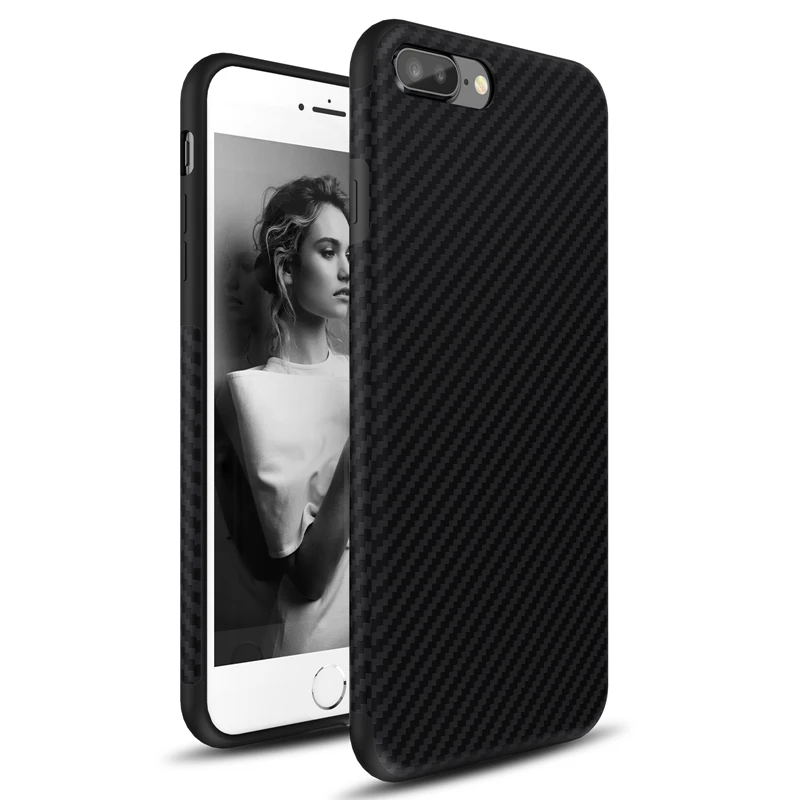 For iPhone 8 Plus Case Roybens Synthetic Fiber Carbon Cell Phone 7 Soft TPU Rubber Skin Durable Cover |