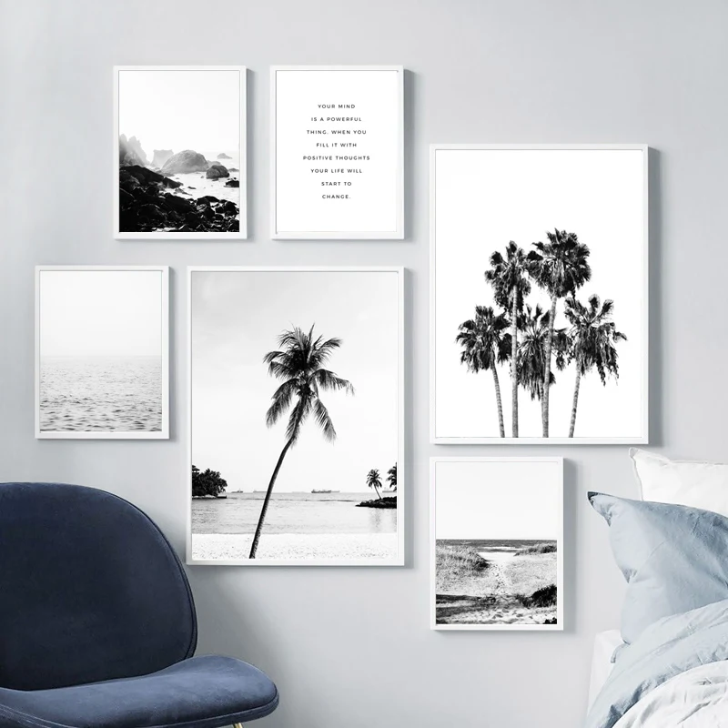 Скандинавский пейзаж холст постер Океанский пляж ладонь настенное искусство с