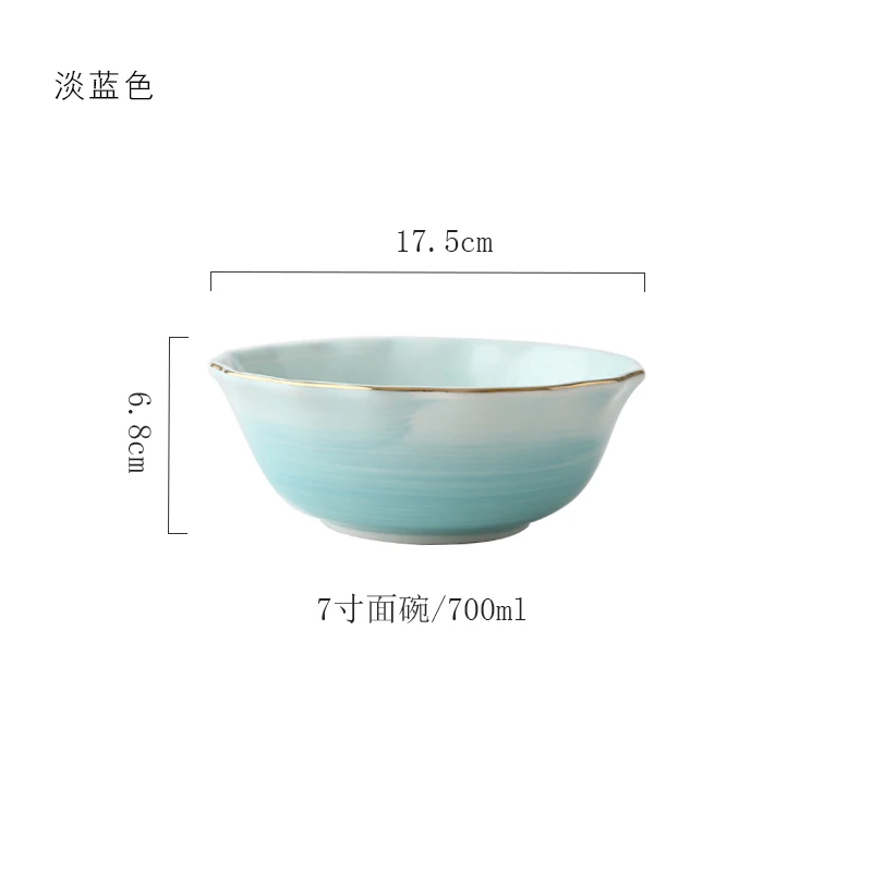 Blue 7inch bowl Керамическая посуда из розового и голубого золота, фарфоровая тарелка, кофейная кружка, чаша, чайник, тарелка, стол, элегантное украшение для вечеринки, набор для ужина - Цвет: Blue 7inch bowl