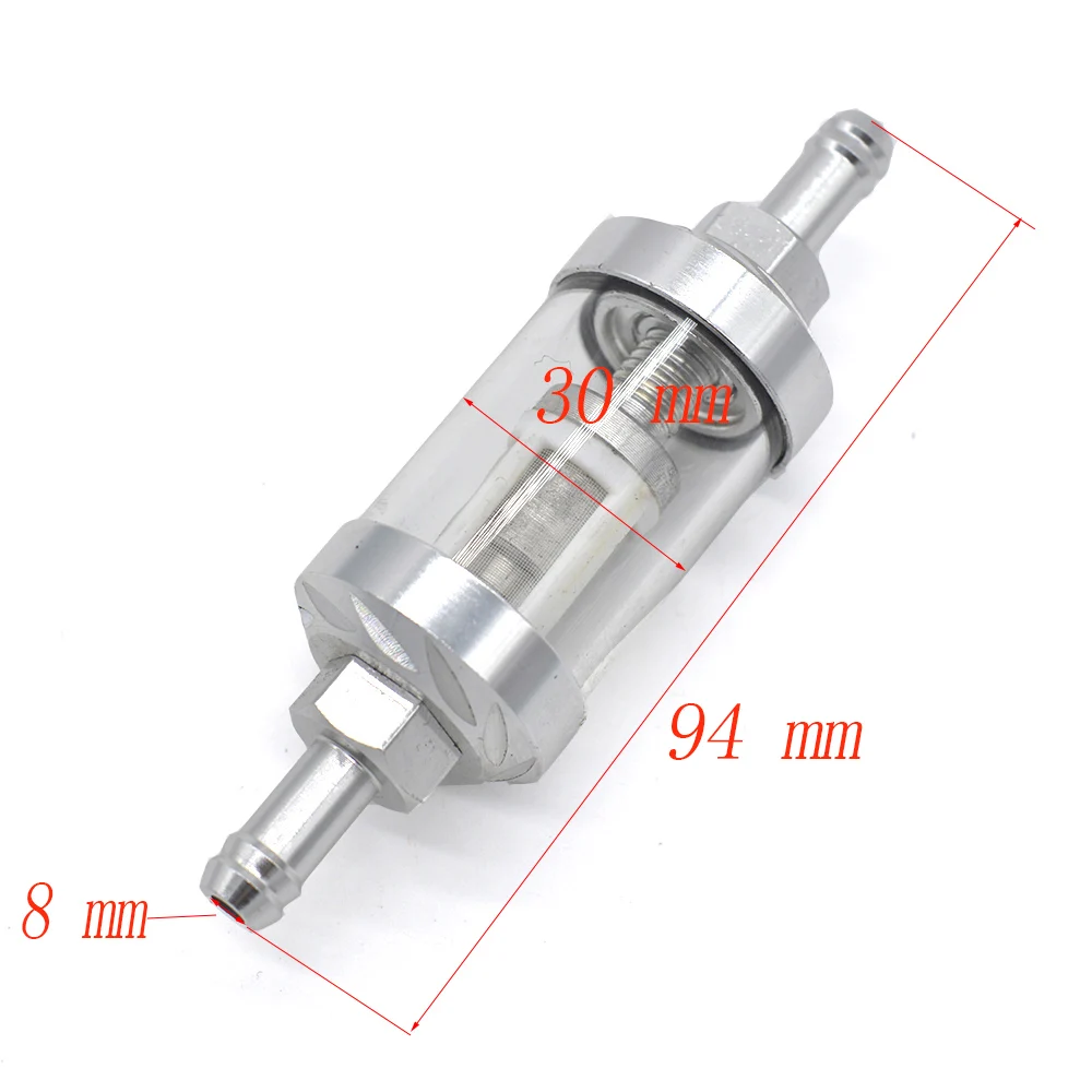 

8mm/0.31inch Universal Motorcycle Gas Fuel Oil Filter Aluminum Alloy Gasoline Filter for Motocross ATV Moped Scooter Dirt Bike