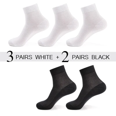 3white2black Мужские хлопковые дышащие сетчатые носки, летние мужские деловые носки, белые короткие носки, дезодорирующие носки, 5 пар/партия - Цвет: 3white2black