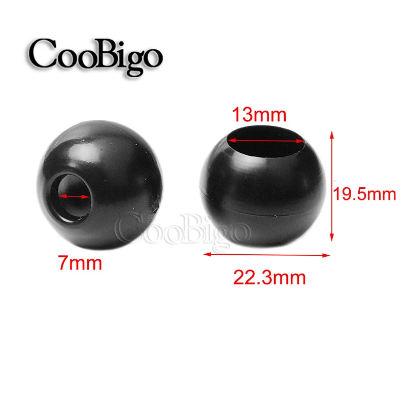 Dia. 7mm Black 50 шт. dia.3.5 мм~ 7 мм отверстие пластиковый шнур концы Фиксатор с бусинами эластичный веревочный банджи мяч черный и белый - Цвет: Dia. 7mm Black