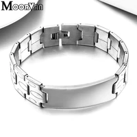 moorvan sporty bracelet for boys mens jewelry punk 15mm wide stainless steel id bracelets 20 5cm 2019 new christmas gift vb066