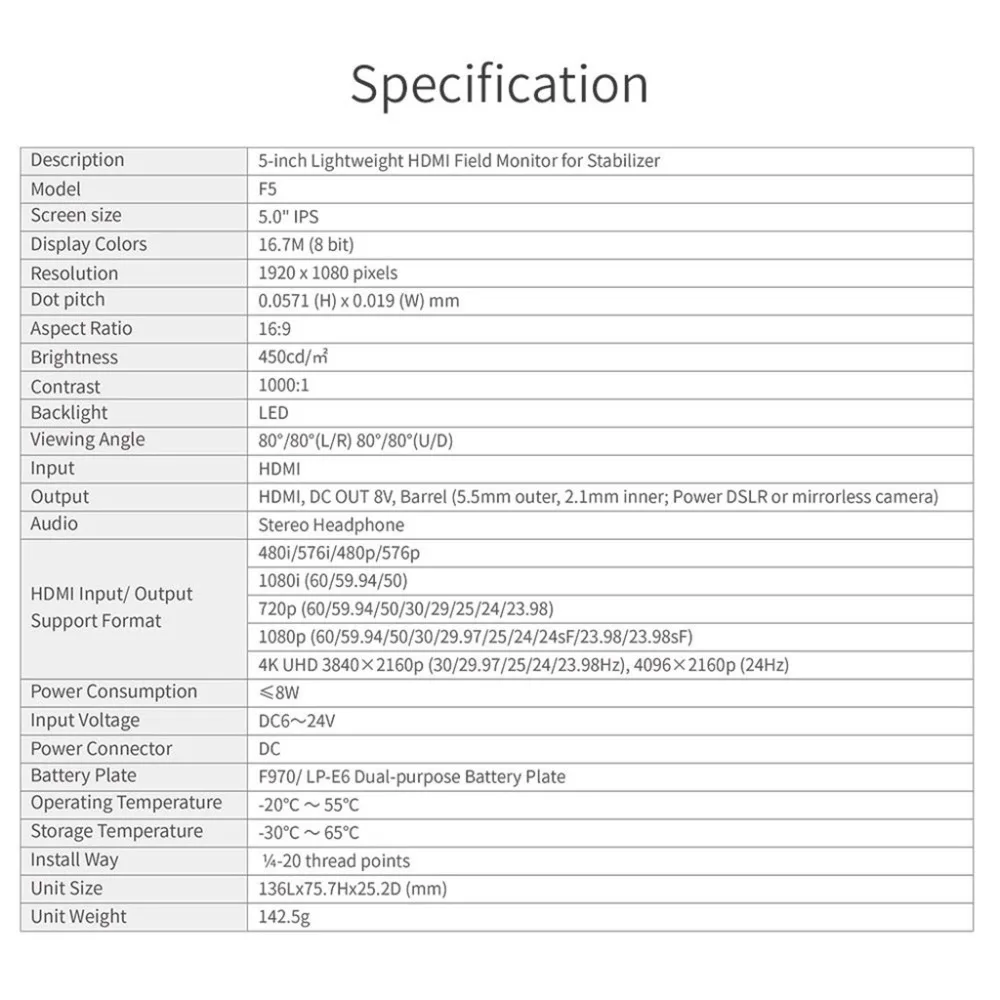 4 K HDMI вход/выход без задержки 5 дюймов для однообъективной цифровой зеркальной фотокамеры на поле камеры монитор небольшой Full HD 1920x1080 Видео модный дизайн