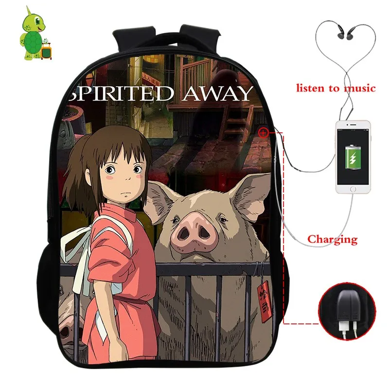 Ghibli рюкзак с usb-зарядкой для мальчиков и девочек-подростков многофункциональный