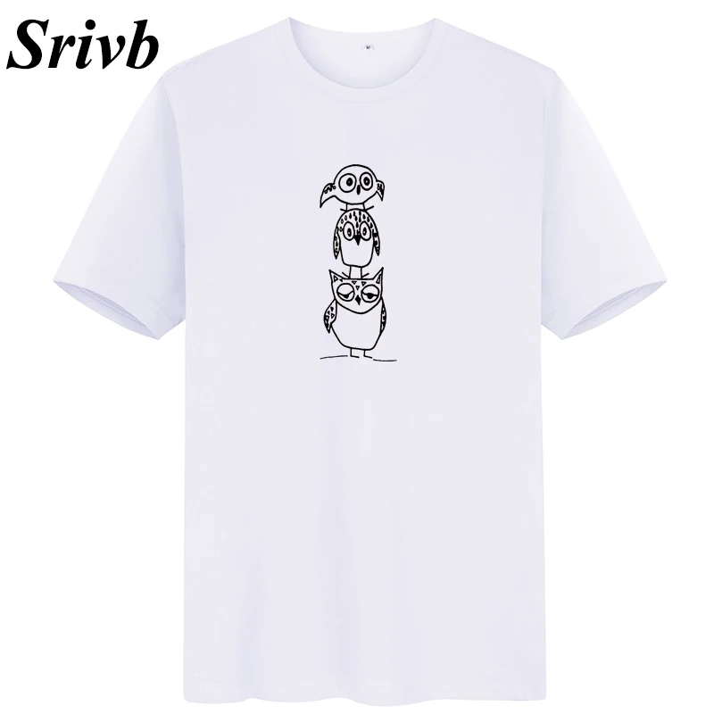 Женская хлопковая Футболка с рисунком Совы Srivb Повседневная Свободная футболка