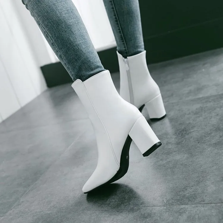 Women Side Zipper Martin Boots Comfortable Mid Heel Ankle Boots Fashion Warm Winter Shoes Black Red White Women Boots H410