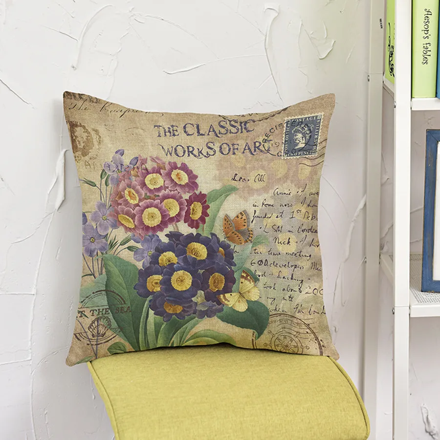 Подушка с принтом фиолетовая лаванда Роза хлопковая льняная декоративная