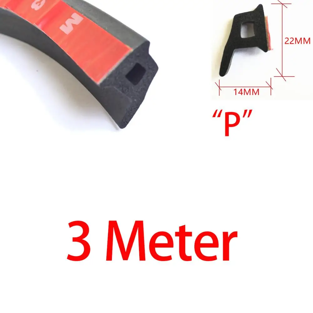 3 м 6 м авто резиновые уплотнения "Z" "P" "O" "B" "плоский D" "Большой D" "Маленький D" самоклеющиеся двери автомобиля уплотнение полосы изоляции водонепроницаемый - Название цвета: Черный