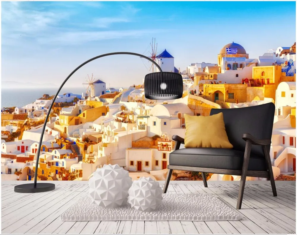 3d тканевые обои для комнаты на заказ романтические и теплые греческого Санторини