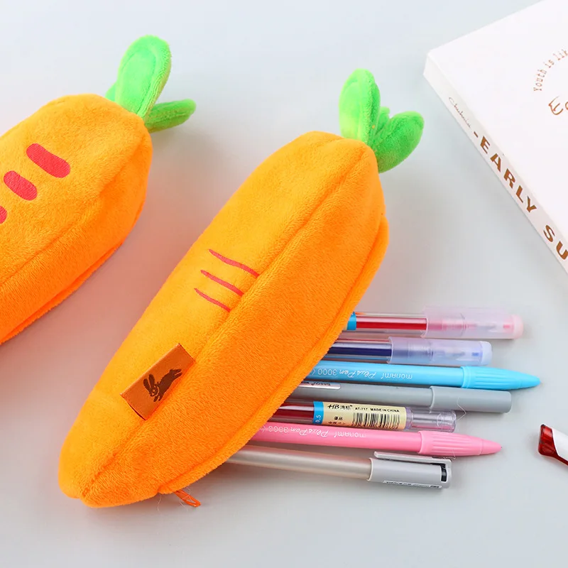 Новинка бархатный чехол для карандашей с морковкой вместительная школьная сумка