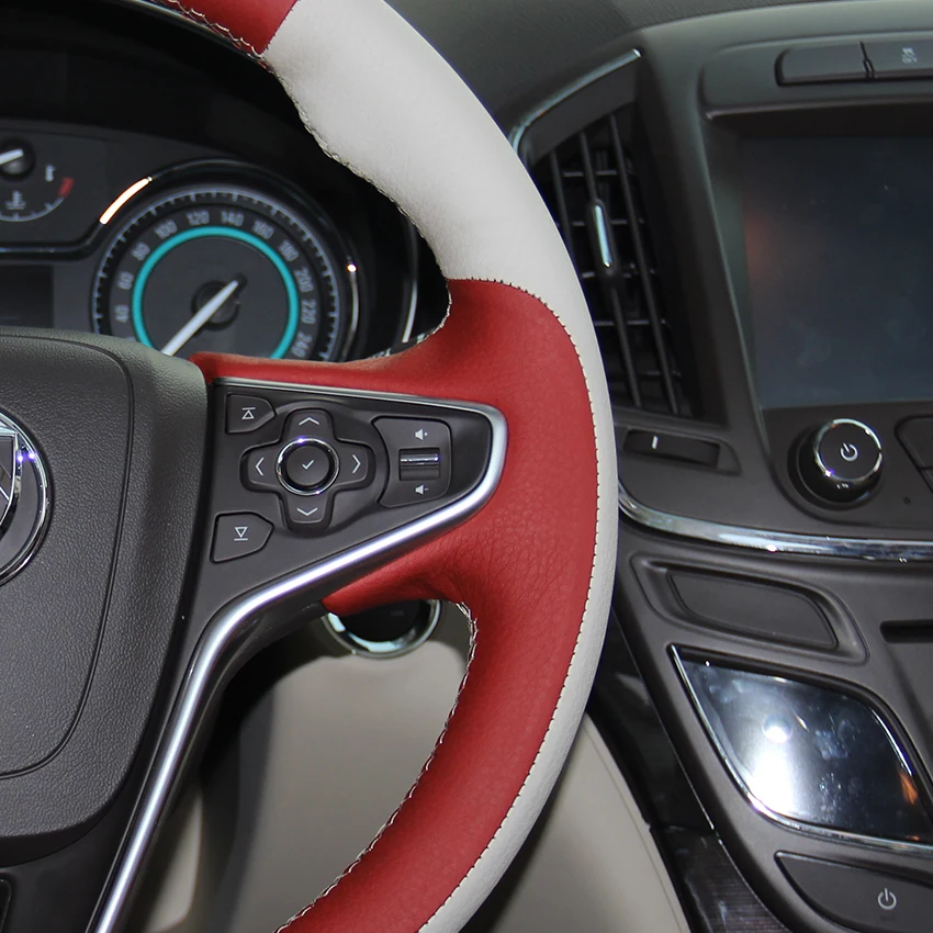 White Natural Leather Red Car Steering Wheel Cover for Buick Regal Opel Insignia 2014 2015 | Автомобили и мотоциклы
