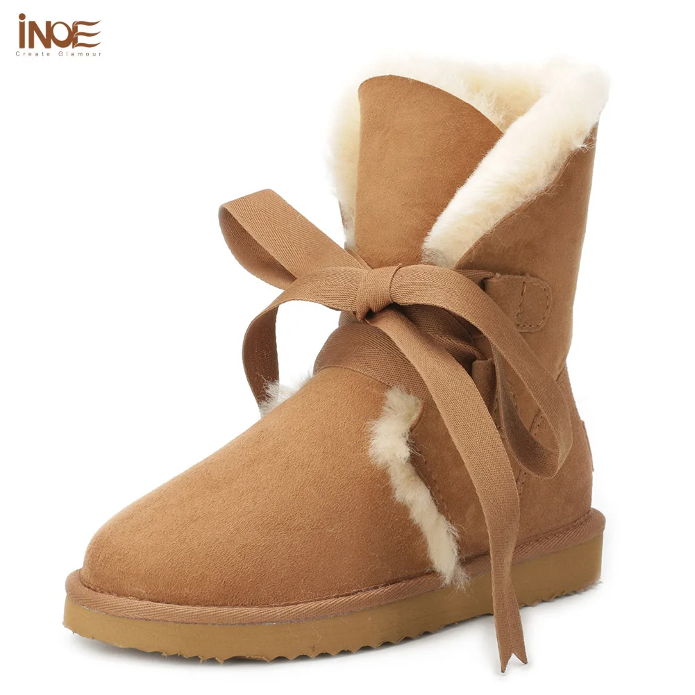 

Real sheepskin genuine leather lace-up fashion snow boots for women nature wool fur winter shoes red high quality free shipping