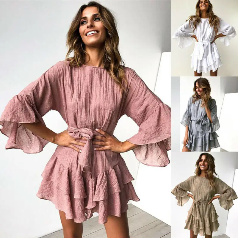 

Fashion Wild Ruffled Lace Swing Women Mini Dress For Vacation