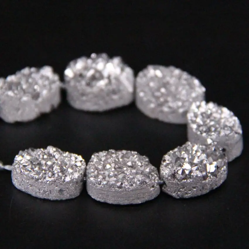 Approx11PCS/strand Silvers Титан натуральный кварц Geode Drusy овальные бусины самородки руг