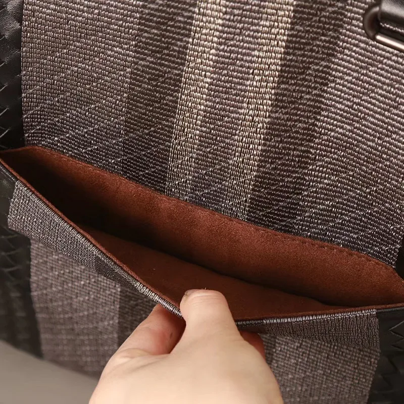 Kaisiludi embroidery men's handbag business leather single-shoulder slant braided men's bag leather briefcase casual computer ba