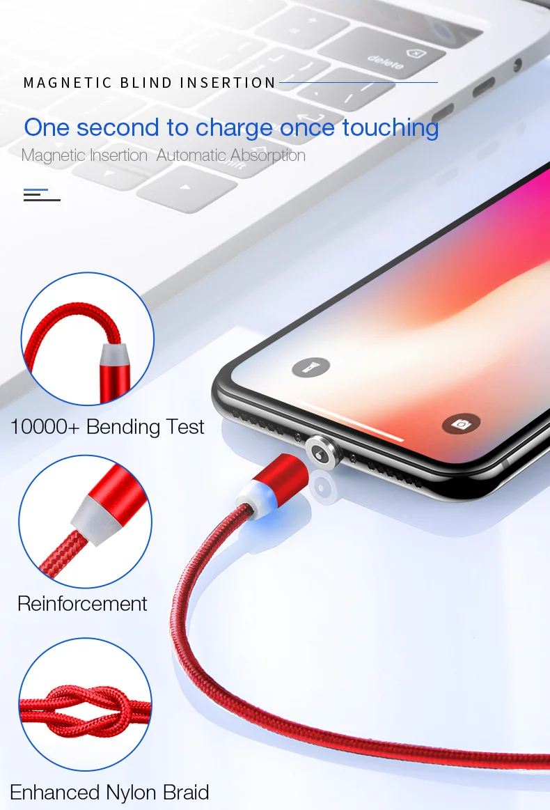 Cafele Магнитный Кабель с разъемом usb-c/Micro USB/для iPhone XS 8 7 6 кабель с нейлоновой Тип USB C кабель 100 см/200 см DC 5V 2.4A MAX