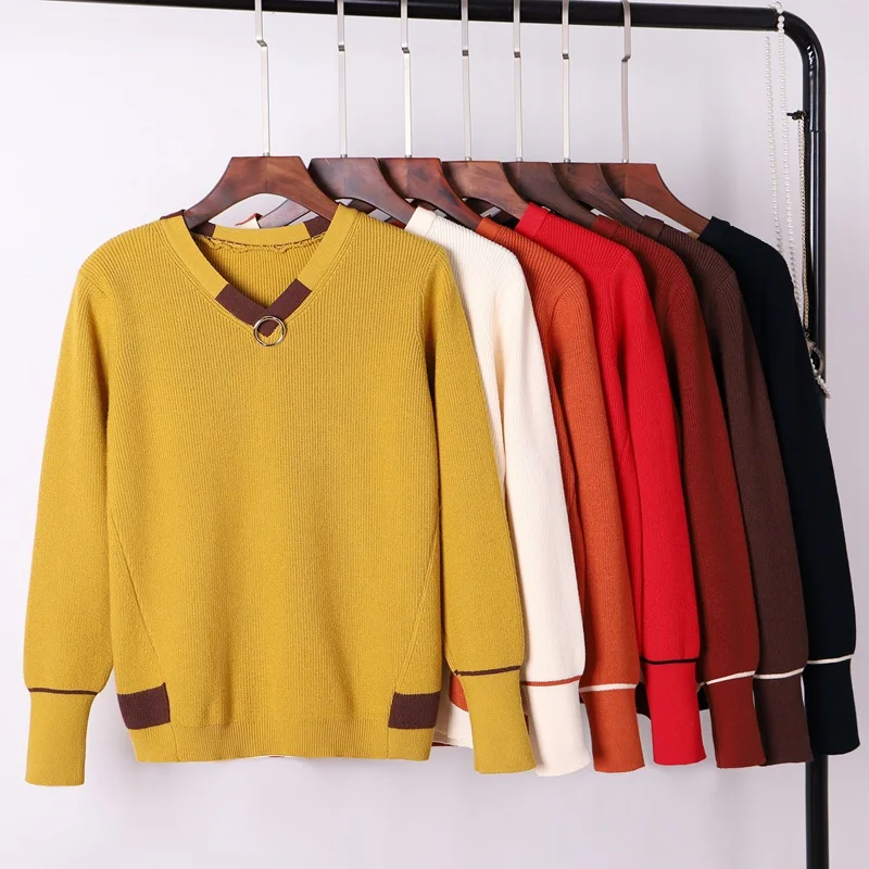 Фото ONLYSVTER высокое качество с v-образным вырезом Модный женский осенне-зимний свитер