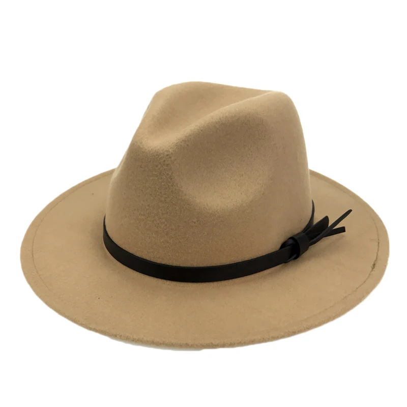 Женская и Мужская шерстяная шляпа Fedora с широкими полями, элегантная фетровая Кепка s, зима-осень, джазовая Панама, церковное сомбреро, YY18006 - Цвет: Camel Vintage Fedora