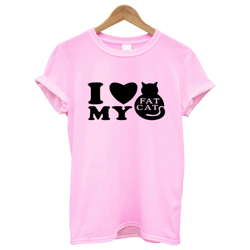Женская футболка с принтом I Love My Fat Cat хлопковая забавная коротким рукавом и