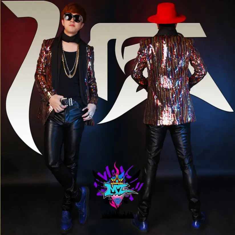 Мужская одежда большого размера Бесплатная доставка синие и красные блестки