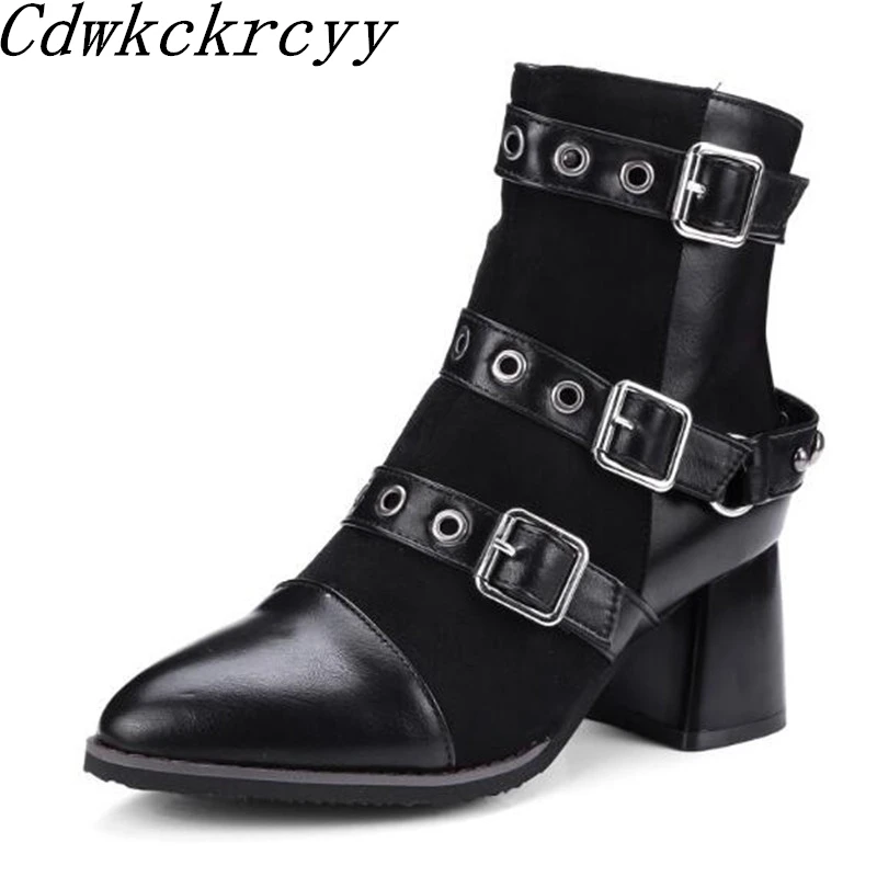 Autumn and winter New style fashion High-heeled Cusp black rivet boots Comfortable Cashmere Keep warm Women Boots 34-48