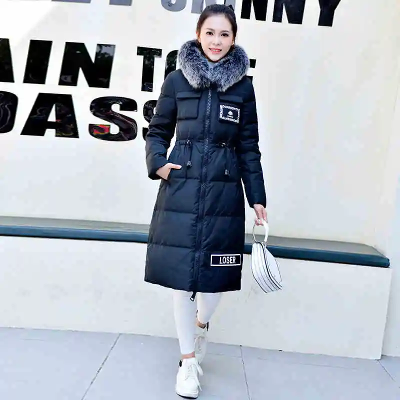 Женский длинный пуховик с капюшоном и воротником из лисьего меха|outwear women|outwear