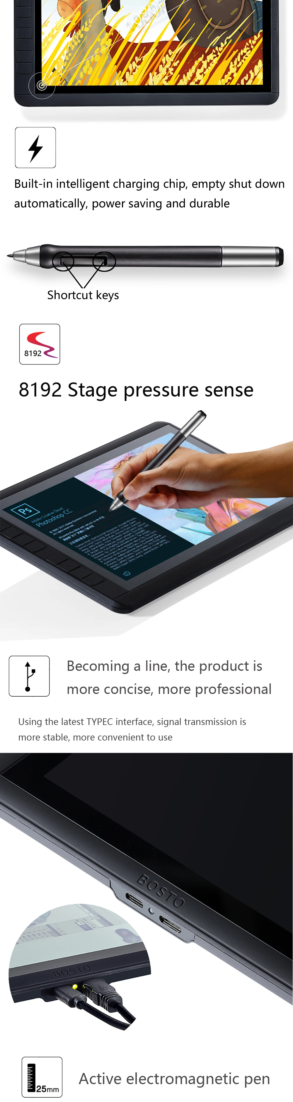 BOSTO V3 13,3 В FHD Art Графика планшет монитор рисовать Tablet 8192 уровней Smart ручка с подставкой и рисунок перчатки