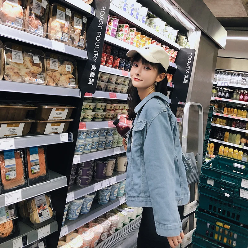 Осень 2018 корейское базовое пальто джинсовая куртка на бретелях сзади женская