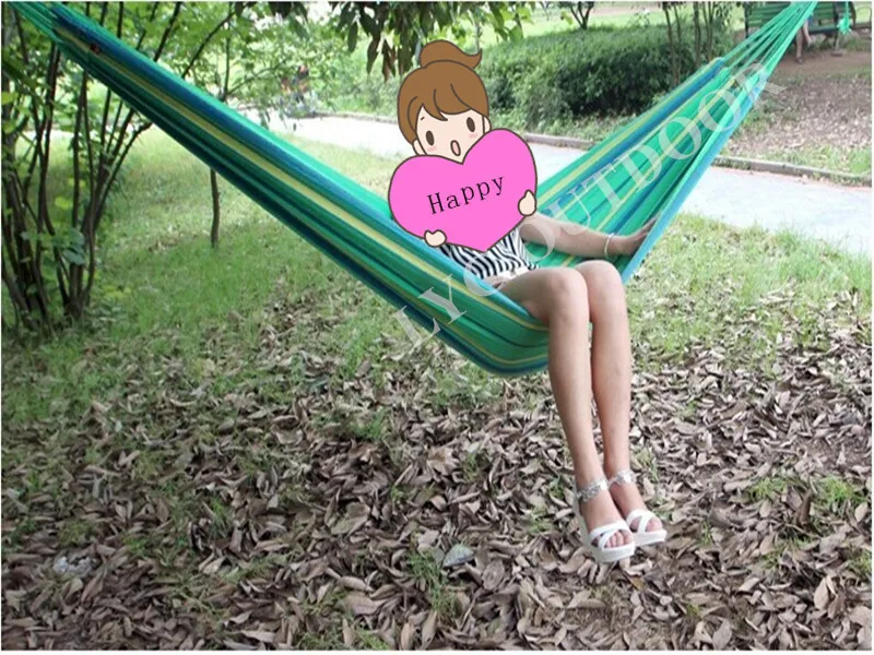 Muti-color Portable Travel Outdoor Camping Tourism Cotton Rope Swing Fabric Stripes Single Leisure Folding Hammock Canvas Bed | Мебель