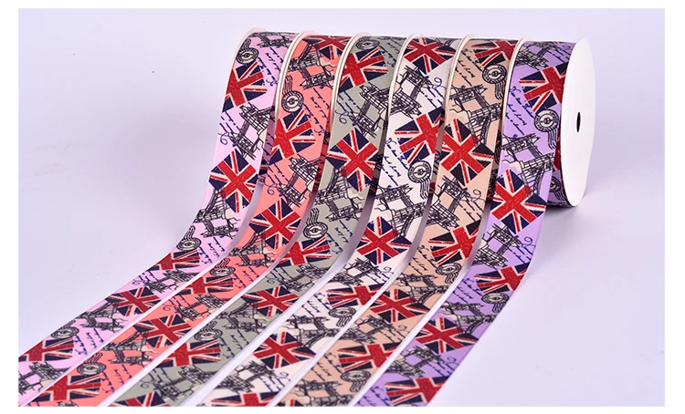 25mm Union Jack Printed  Matte Polyester Satin Ribbon Rope+Jewelry Accessories Hairbow Wedding Party Decoration,100yards/Roll