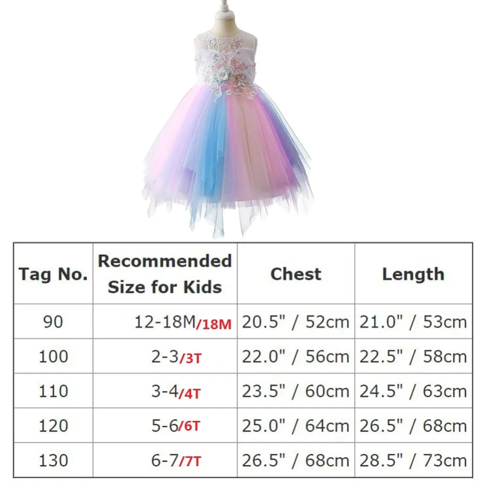 

2019 Summer Cute Children Kids Flower Unicorn Dress Baby Kids Rainbow Tulle Tutu Princess Party Pageant Birthday Dress for Girls