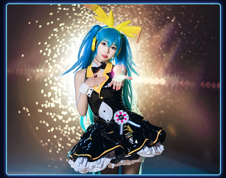 Карнавальный Костюм VOCALOID Hatsune Miku, платье лолиты с кроликом для девочек, PU Униформа костюмы для Хэллоуина для женщин, одежда в стиле аниме, наряды