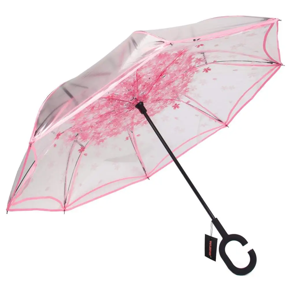 Pink Yesello, складной зонт с обратным ходом, двойной слой, перевернутый, ветрозащитный, дождевик, автомобильный Зонтик для женщин, прозрачный зонтик с обратным ходом, синий - Цвет: Pink