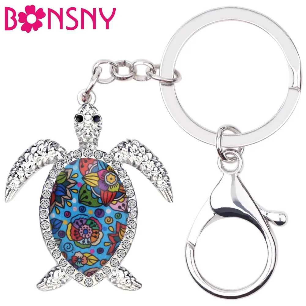 Bonsny эмалированный сплав морская черепаха брелок для ключей кольцо океанские