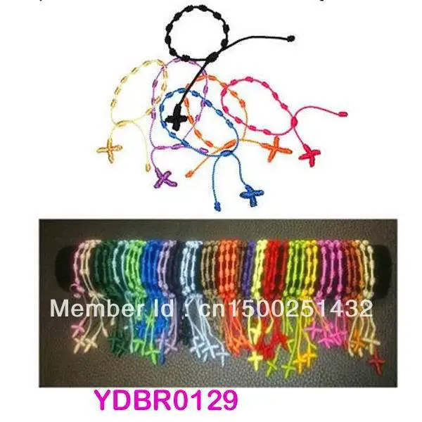

60pcs/lot New Handmade Rosary Knotted Cross Pulseras Decenario Bracelet 16 Colours! Free Ship For Gift