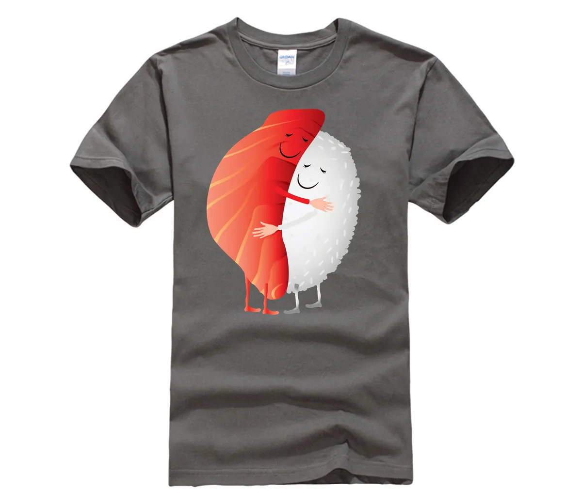 Милые суши объятия рыба обнимая футболка с рисом Футболка мужская футболки