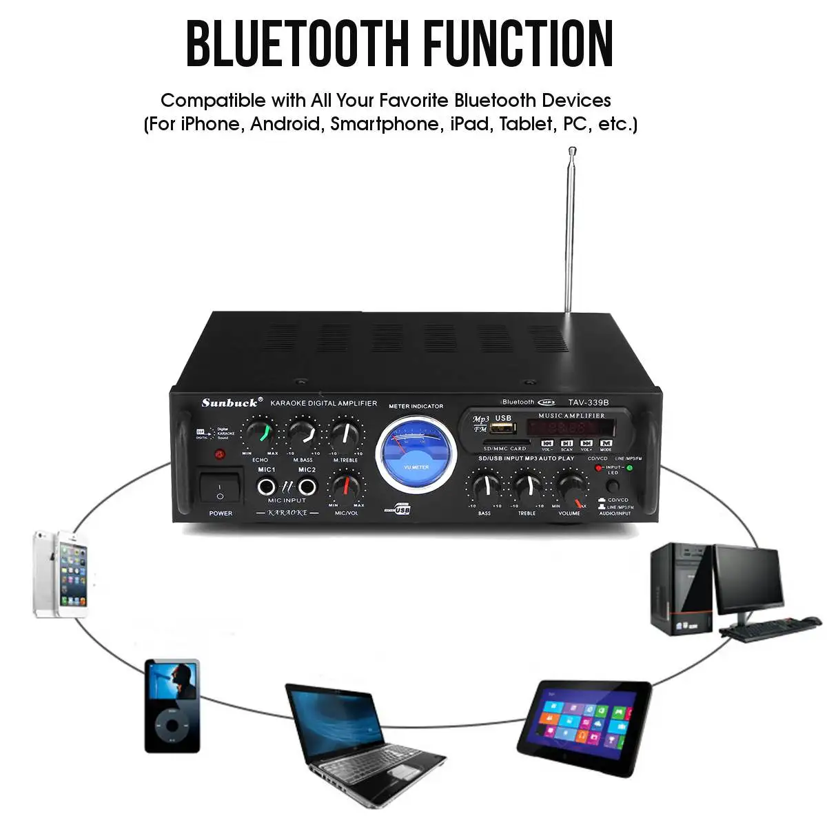 220v 12v 500w Bluetooth усилитель мощности стерео VU метр FM 2CH USB SD караоке усилители Bluetooth автомобильный сабвуфер
