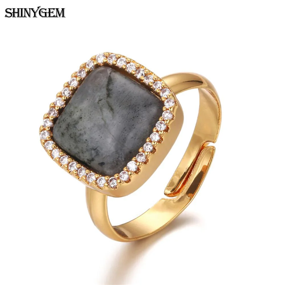 Женское кольцо с лабрадоритом ShinyGem черное квадратным/треугольным/сердечным